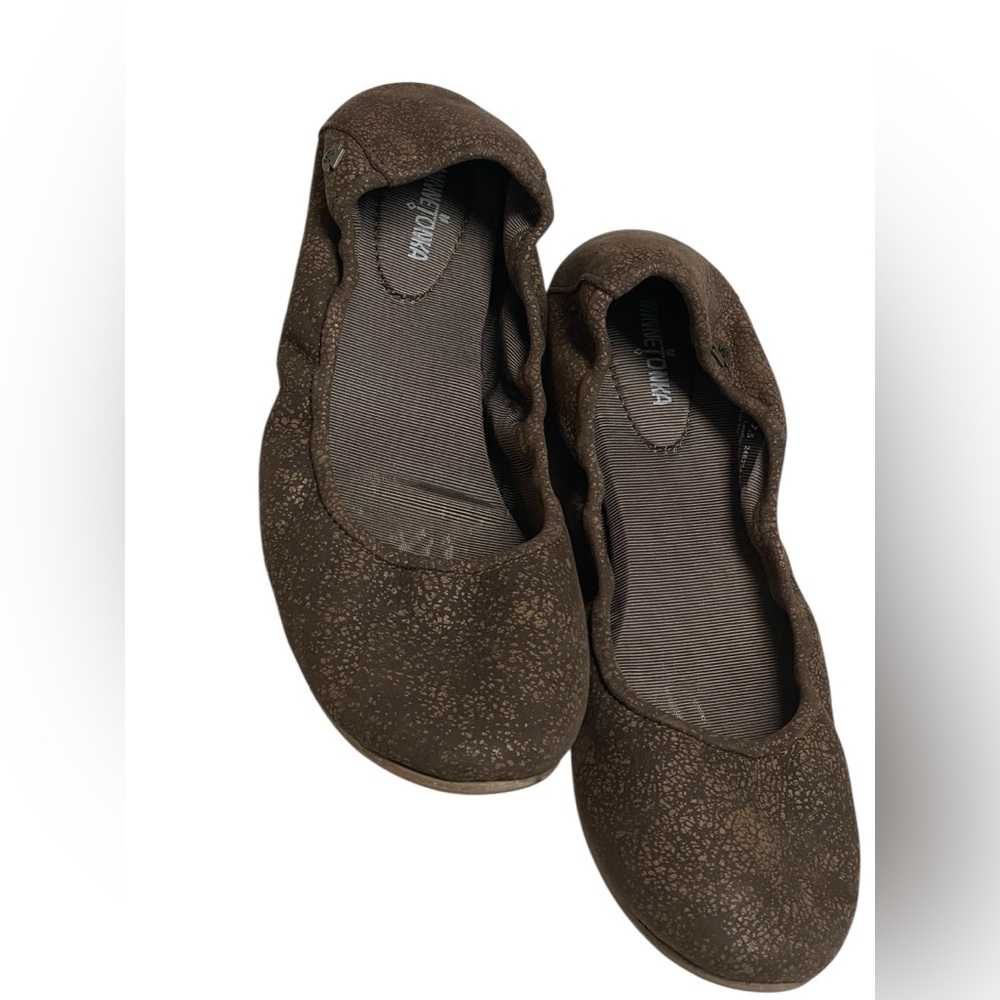 Minnetonka Brown Metallic Leather Ballet Flats 7.5 Comfort Slip-On